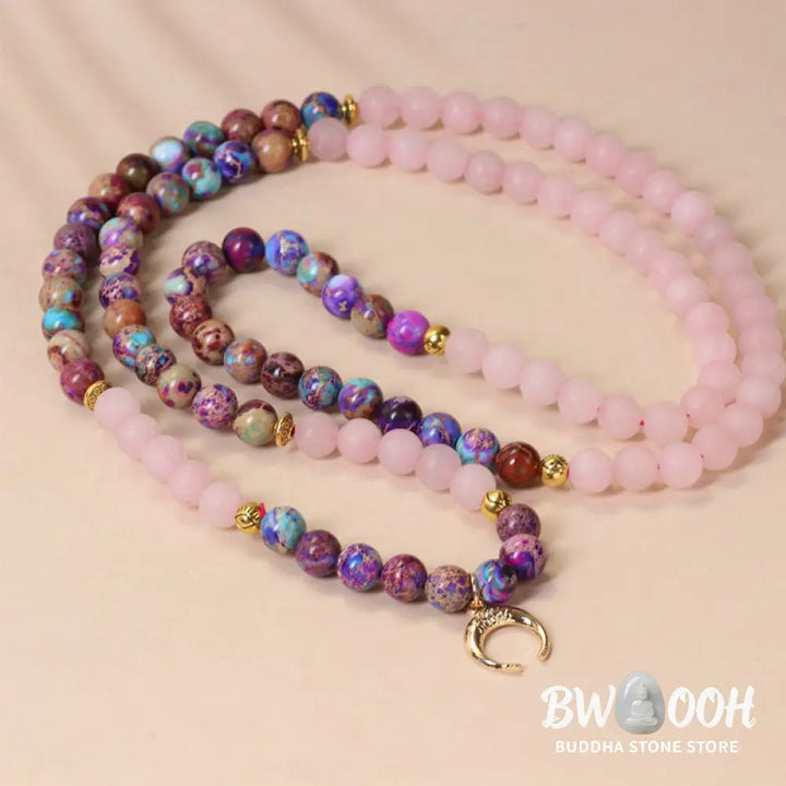 Buddha Stones 108 Beads Miano Real Pink Crystal Mala Healing Bracelet - BWOOOH