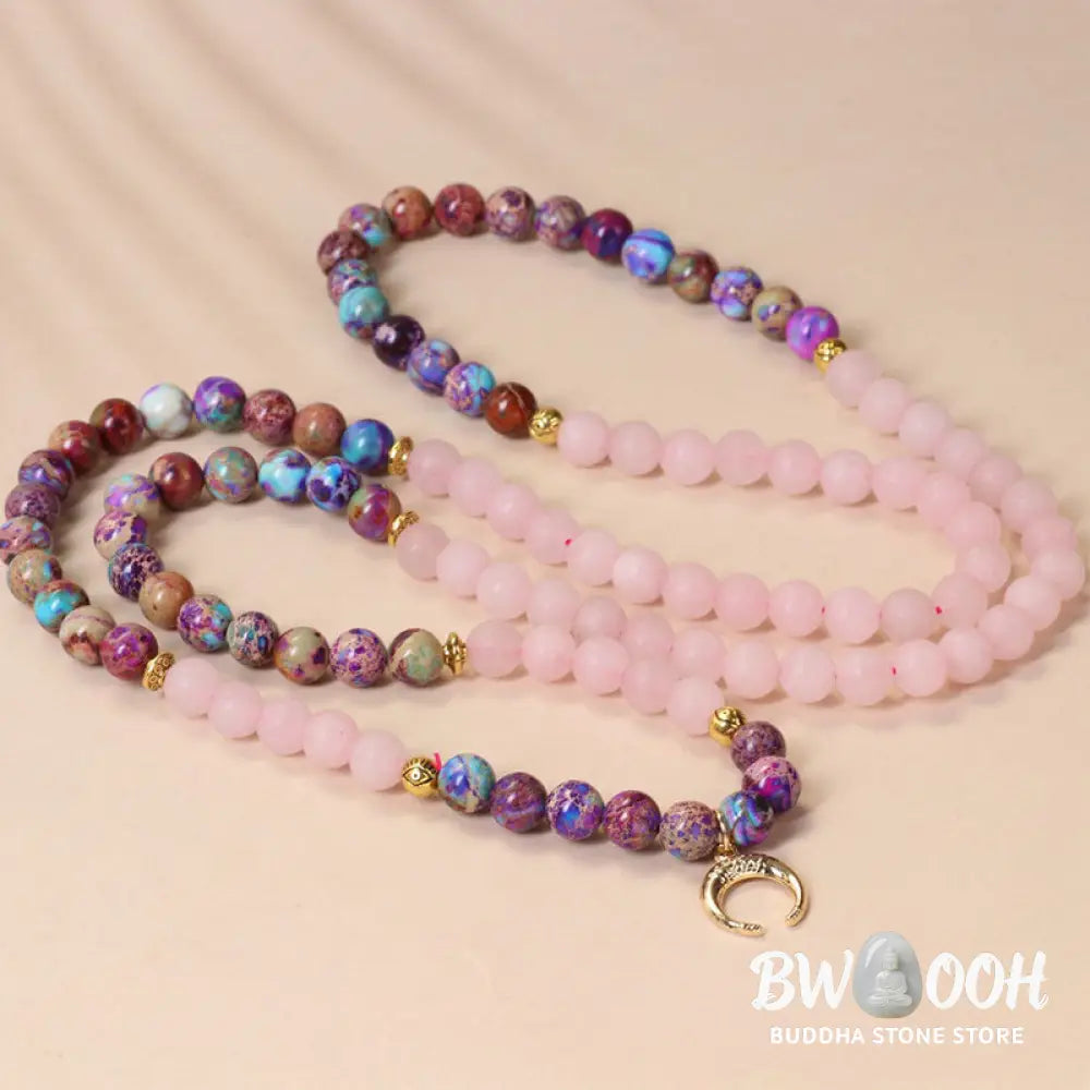 Buddha Stones 108 Beads Miano Real Pink Crystal Mala Healing Bracelet - BWOOOH