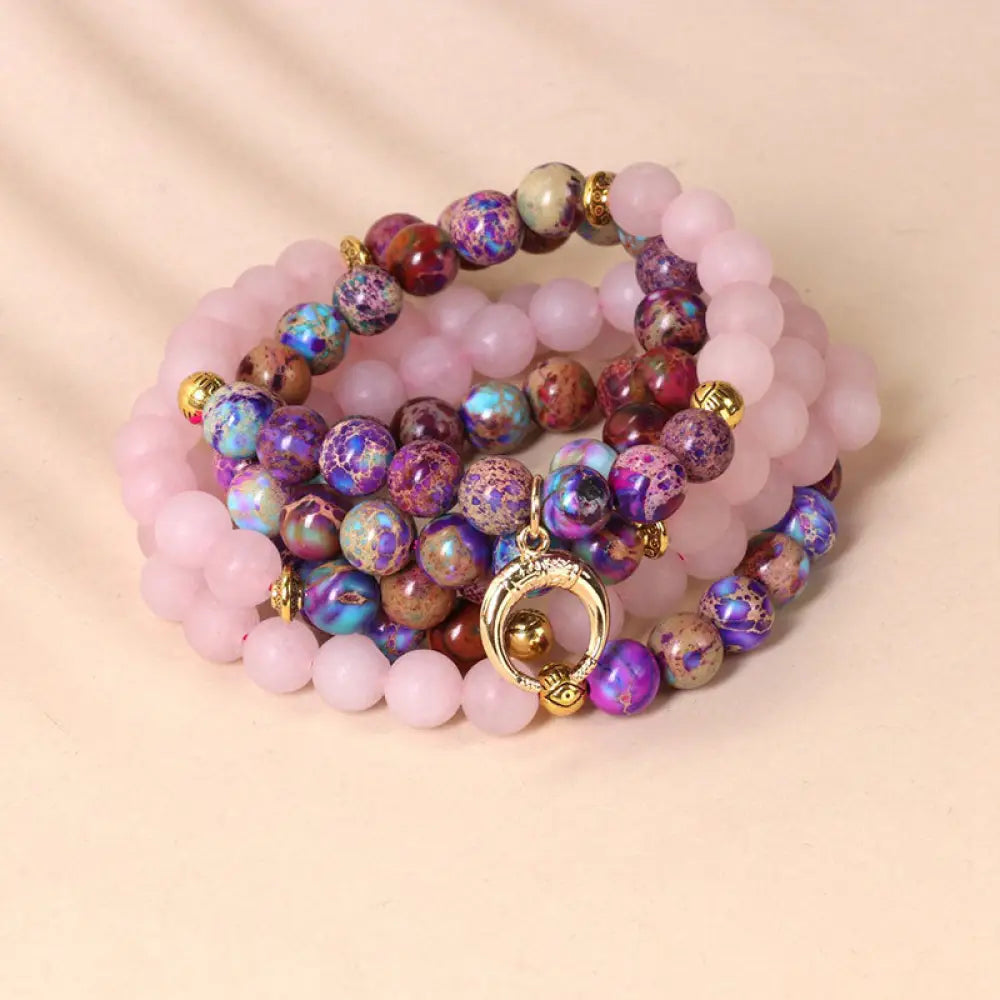 Buddha Stones 108 Beads Miano Real Pink Crystal Mala Healing Bracelet - BWOOOH