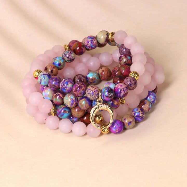 Buddha Stones 108 Beads Miano Real Pink Crystal Mala Healing Bracelet - BWOOOH