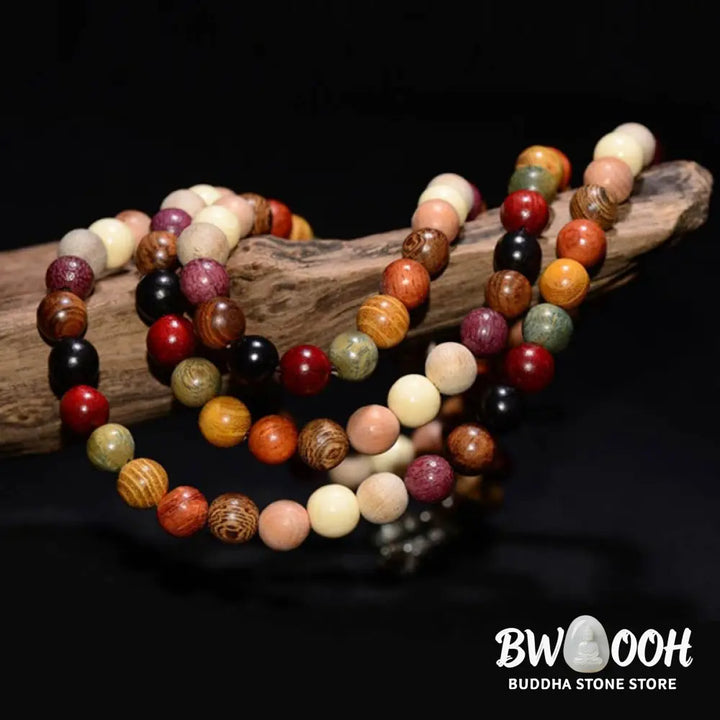 BWOOOH 108 Beads Wenge Wood Mala Blessing Meditation Bracelet, handmade with natural dyed wenge wood for spiritual balance, peace, and protection. - View 4