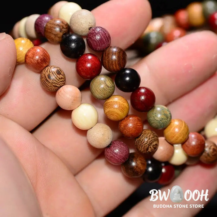 BWOOOH 108 Beads Wenge Wood Mala Blessing Meditation Bracelet, handmade with natural dyed wenge wood for spiritual balance, peace, and protection. - View 3
