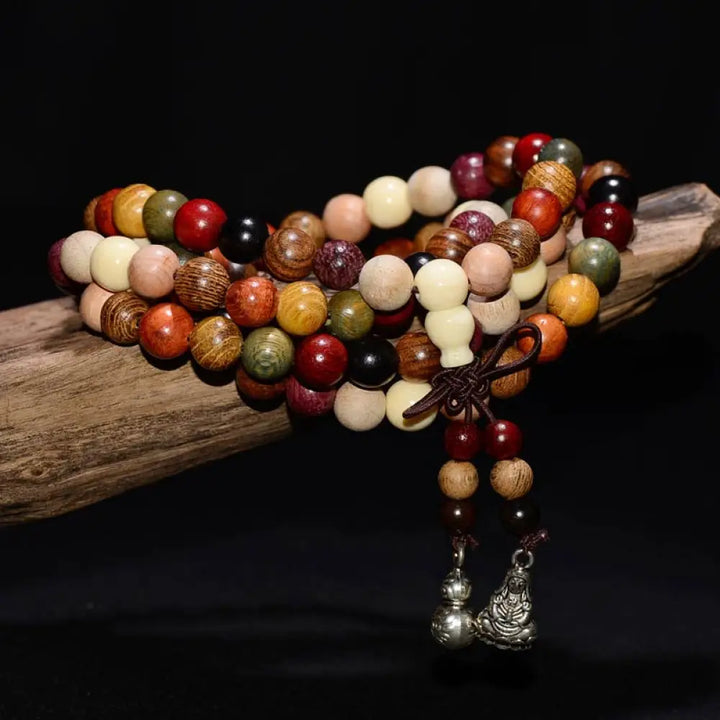 BWOOOH 108 Beads Wenge Wood Mala Blessing Meditation Bracelet, handmade with natural dyed wenge wood for spiritual balance, peace, and protection.