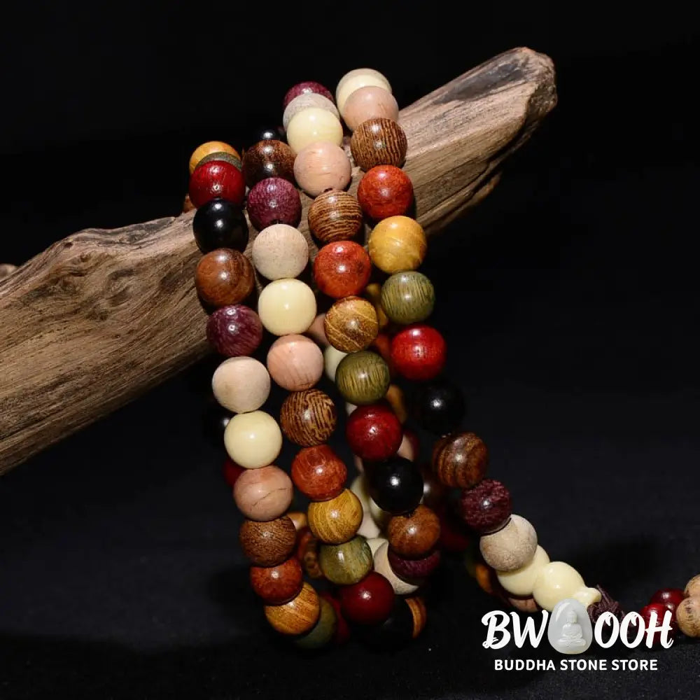 BWOOOH 108 Beads Wenge Wood Mala Blessing Meditation Bracelet, handmade with natural dyed wenge wood for spiritual balance, peace, and protection. - View 5