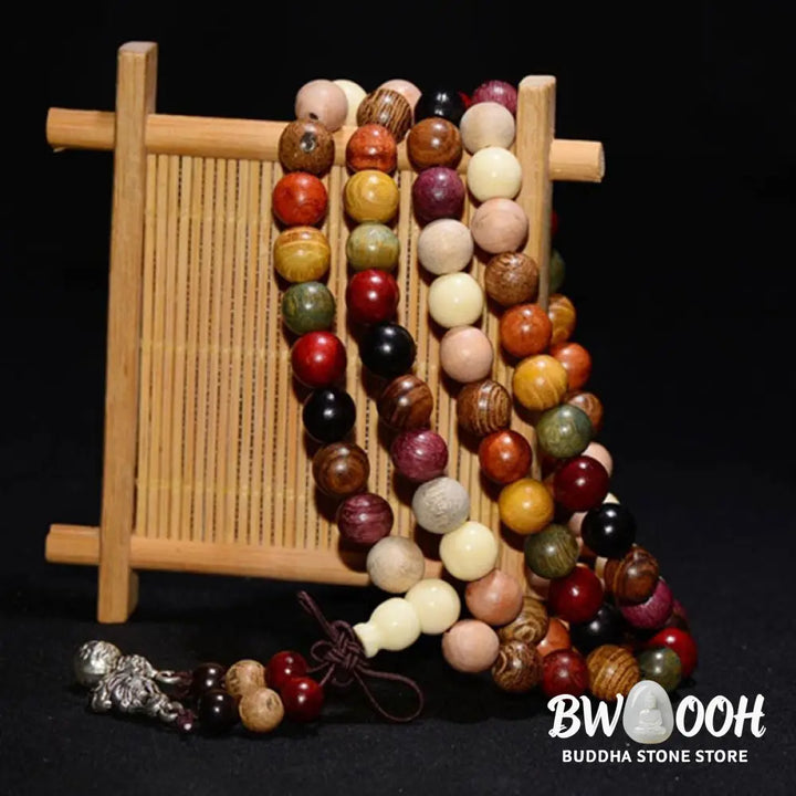 BWOOOH 108 Beads Wenge Wood Mala Blessing Meditation Bracelet, handmade with natural dyed wenge wood for spiritual balance, peace, and protection. - View 2
