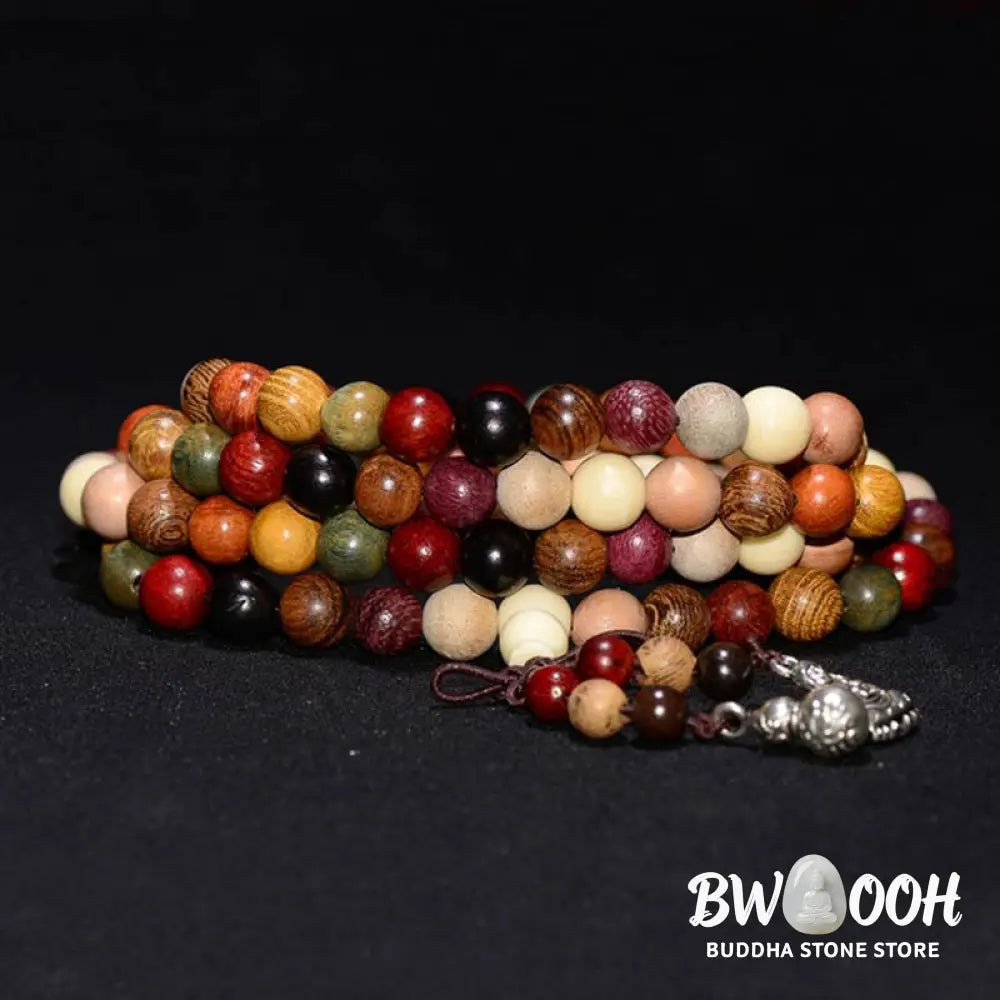 BWOOOH 108 Beads Wenge Wood Mala Blessing Meditation Bracelet, handmade with natural dyed wenge wood for spiritual balance, peace, and protection. - View 6