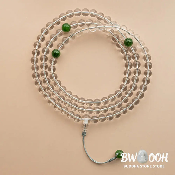 BWOOOH 108 Beads White Crystal Jade Meditation Mala, featuring polished 6mm or 8mm white crystal and jade beads, designed for spiritual balance, enhanced concentration, and deep tranquility. Unisex spiritual accessory. - View 7