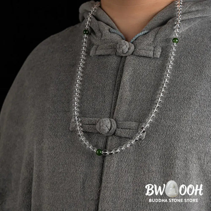 BWOOOH 108 Beads White Crystal Jade Meditation Mala, featuring polished 6mm or 8mm white crystal and jade beads, designed for spiritual balance, enhanced concentration, and deep tranquility. Unisex spiritual accessory. - View 9
