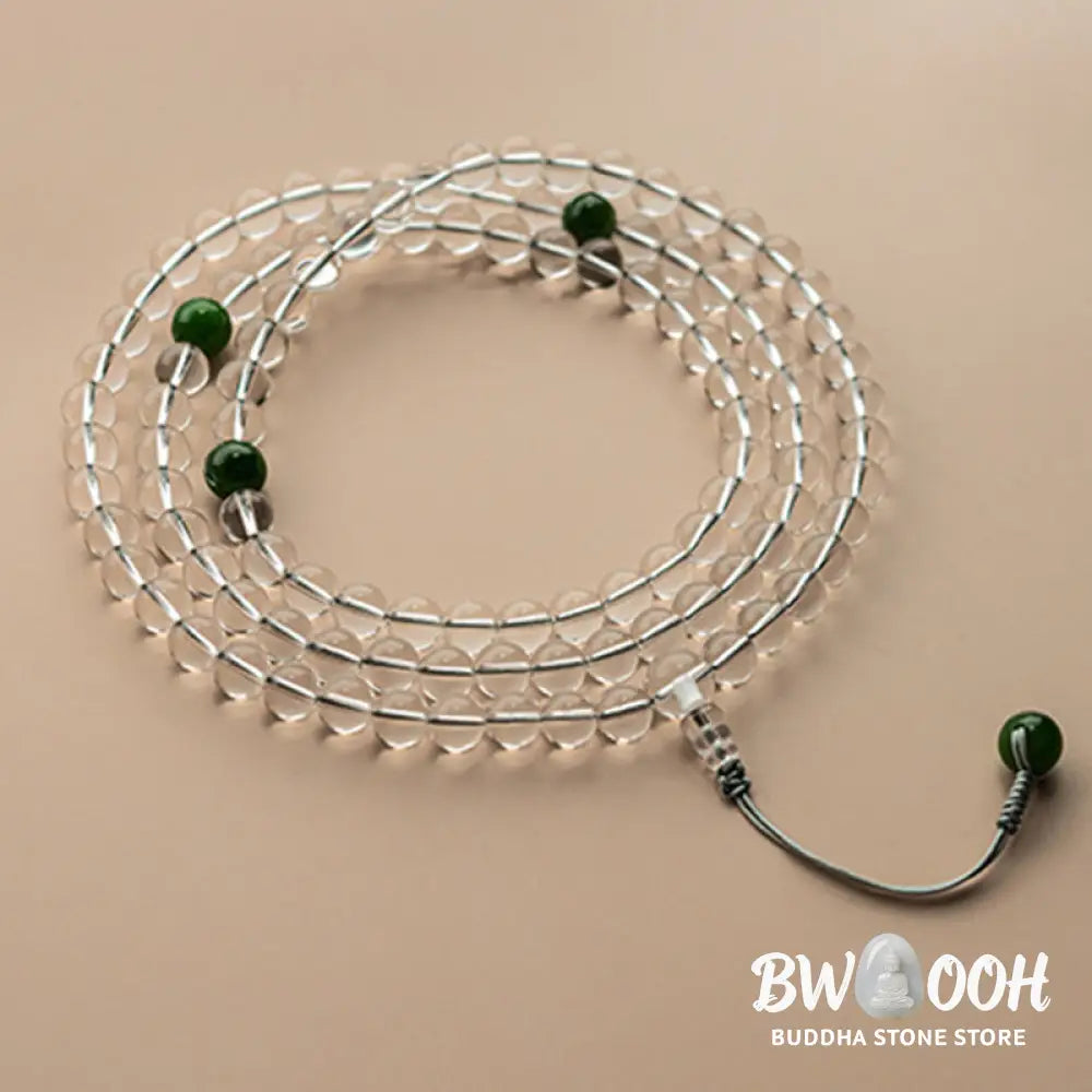 BWOOOH 108 Beads White Crystal Jade Meditation Mala, featuring polished 6mm or 8mm white crystal and jade beads, designed for spiritual balance, enhanced concentration, and deep tranquility. Unisex spiritual accessory. - View 4