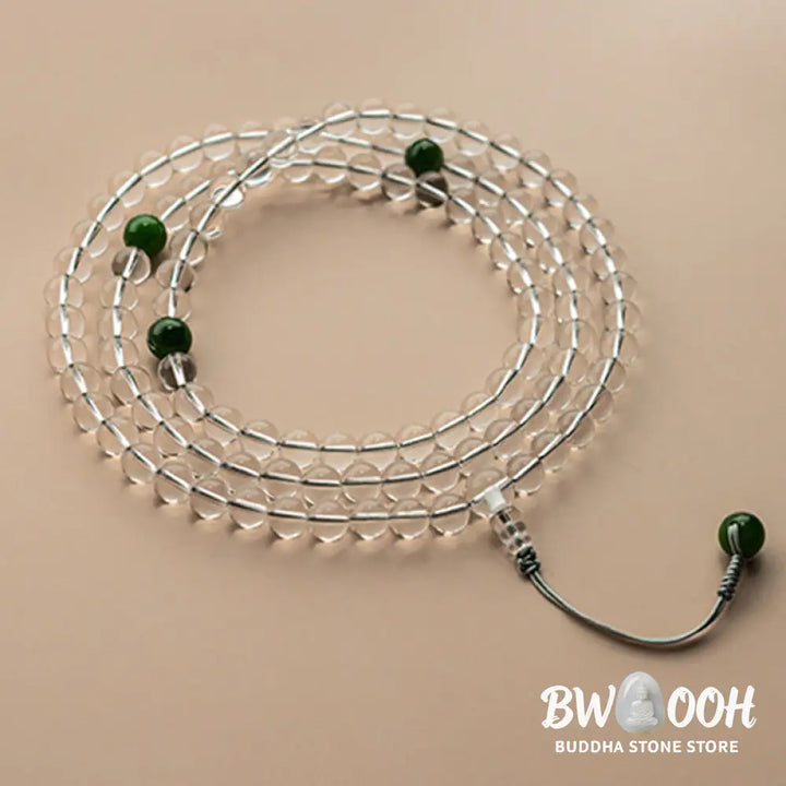 BWOOOH 108 Beads White Crystal Jade Meditation Mala, featuring polished 6mm or 8mm white crystal and jade beads, designed for spiritual balance, enhanced concentration, and deep tranquility. Unisex spiritual accessory. - View 4