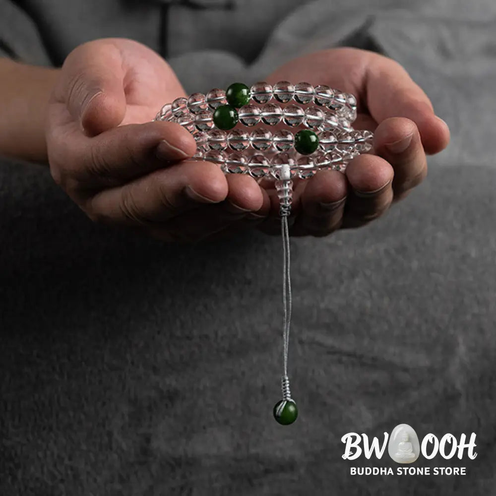 BWOOOH 108 Beads White Crystal Jade Meditation Mala, featuring polished 6mm or 8mm white crystal and jade beads, designed for spiritual balance, enhanced concentration, and deep tranquility. Unisex spiritual accessory. - View 11