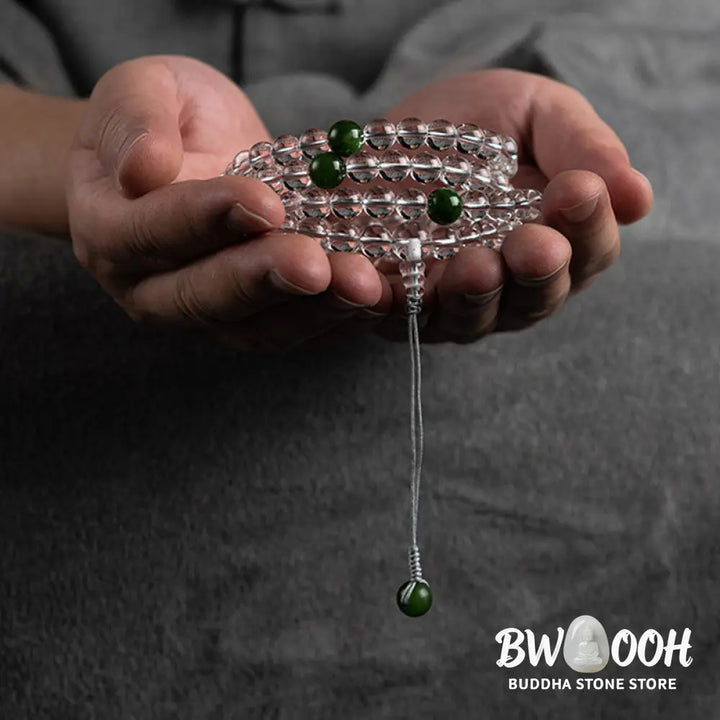 BWOOOH 108 Beads White Crystal Jade Meditation Mala, featuring polished 6mm or 8mm white crystal and jade beads, designed for spiritual balance, enhanced concentration, and deep tranquility. Unisex spiritual accessory. - View 11