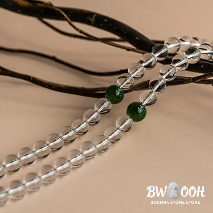 BWOOOH 108 Beads White Crystal Jade Meditation Mala, featuring polished 6mm or 8mm white crystal and jade beads, designed for spiritual balance, enhanced concentration, and deep tranquility. Unisex spiritual accessory. - View 16