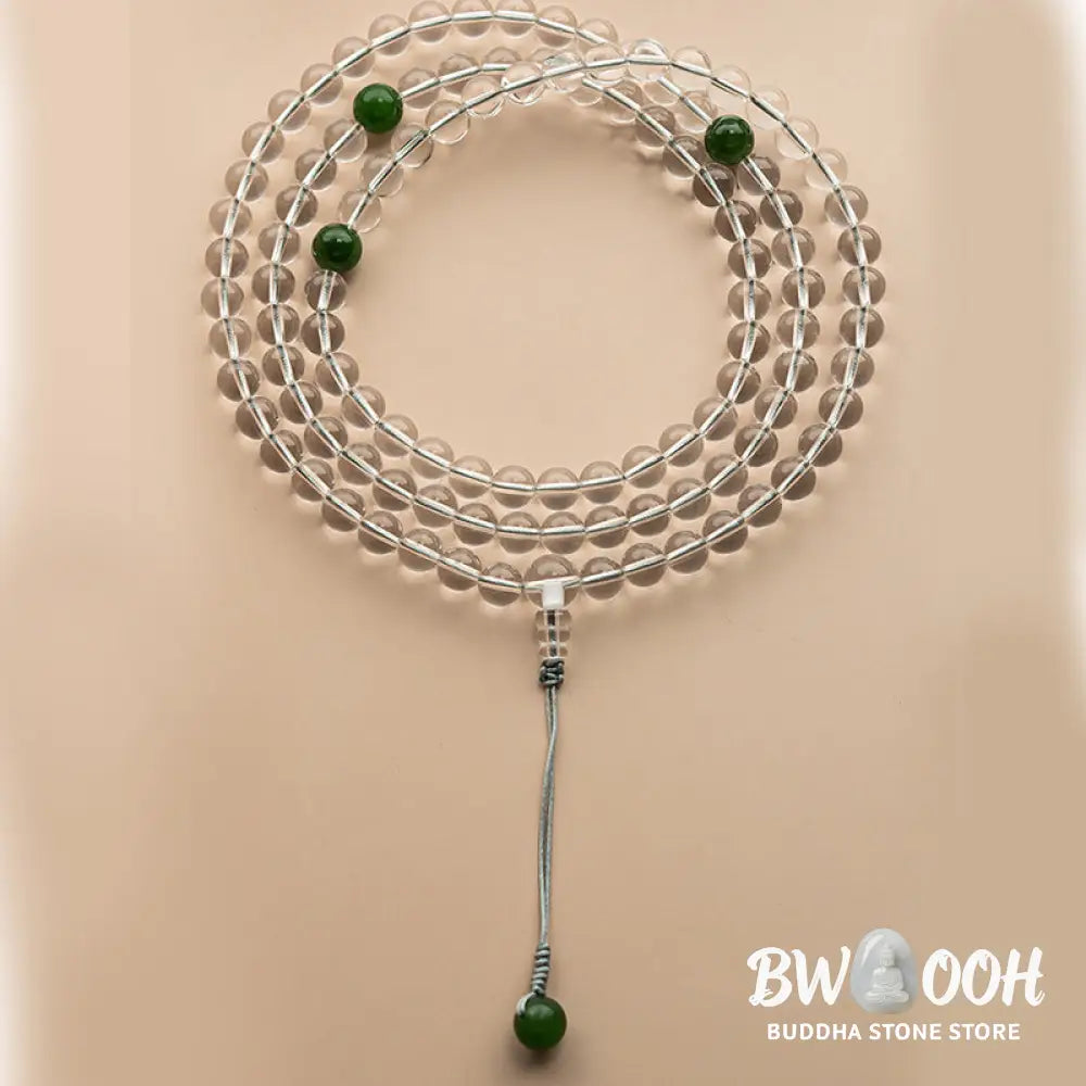 BWOOOH 108 Beads White Crystal Jade Meditation Mala, featuring polished 6mm or 8mm white crystal and jade beads, designed for spiritual balance, enhanced concentration, and deep tranquility. Unisex spiritual accessory. - View 5