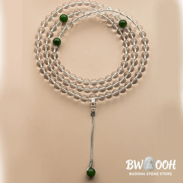 BWOOOH 108 Beads White Crystal Jade Meditation Mala, featuring polished 6mm or 8mm white crystal and jade beads, designed for spiritual balance, enhanced concentration, and deep tranquility. Unisex spiritual accessory. - View 5