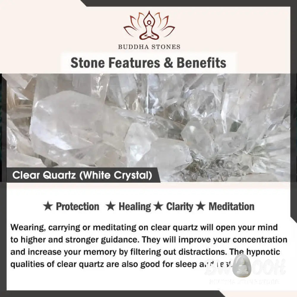Close-up of BWOOOH 108 Clear Quartz Protection Mala, featuring polished 6mm or 8mm white crystal beads on elastic string, suitable for meditation and wrist wear. - View 6