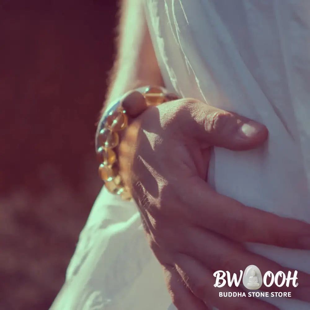 BWOOOH 108 Mala Protection Prosperity Bracelet featuring 6.5-7mm natural Citrine, Sandalwood, and Turquoise beads with 925 Sterling Silver accents on a premium elastic string, suitable for 15-16cm wrists. Ideal for mindfulness and spiritual balance. - View 6