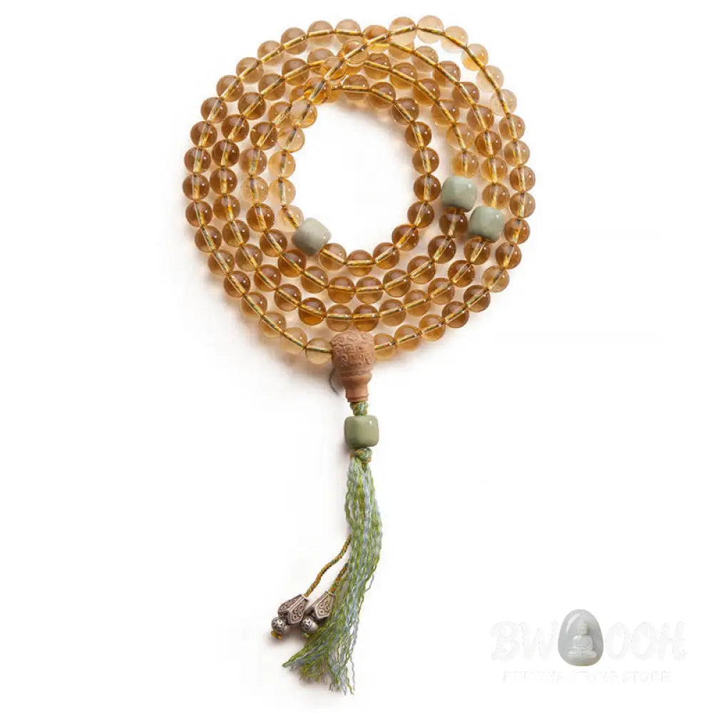 BWOOOH 108 Mala Protection Prosperity Bracelet featuring 6.5-7mm natural Citrine, Sandalwood, and Turquoise beads with 925 Sterling Silver accents on a premium elastic string, suitable for 15-16cm wrists. Ideal for mindfulness and spiritual balance. - View 24