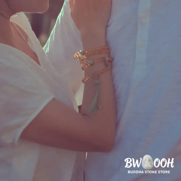 BWOOOH 108 Mala Protection Prosperity Bracelet featuring 6.5-7mm natural Citrine, Sandalwood, and Turquoise beads with 925 Sterling Silver accents on a premium elastic string, suitable for 15-16cm wrists. Ideal for mindfulness and spiritual balance. - View 9