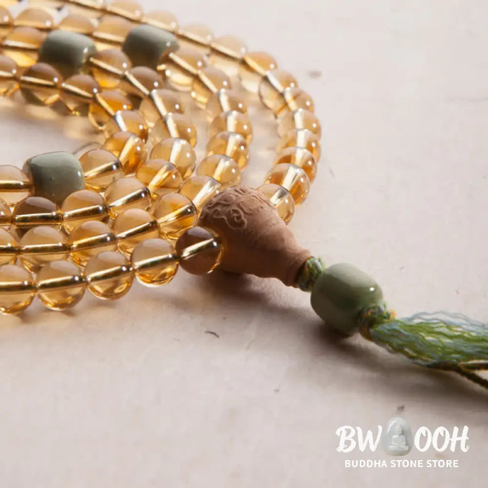BWOOOH 108 Mala Protection Prosperity Bracelet featuring 6.5-7mm natural Citrine, Sandalwood, and Turquoise beads with 925 Sterling Silver accents on a premium elastic string, suitable for 15-16cm wrists. Ideal for mindfulness and spiritual balance. - View 23