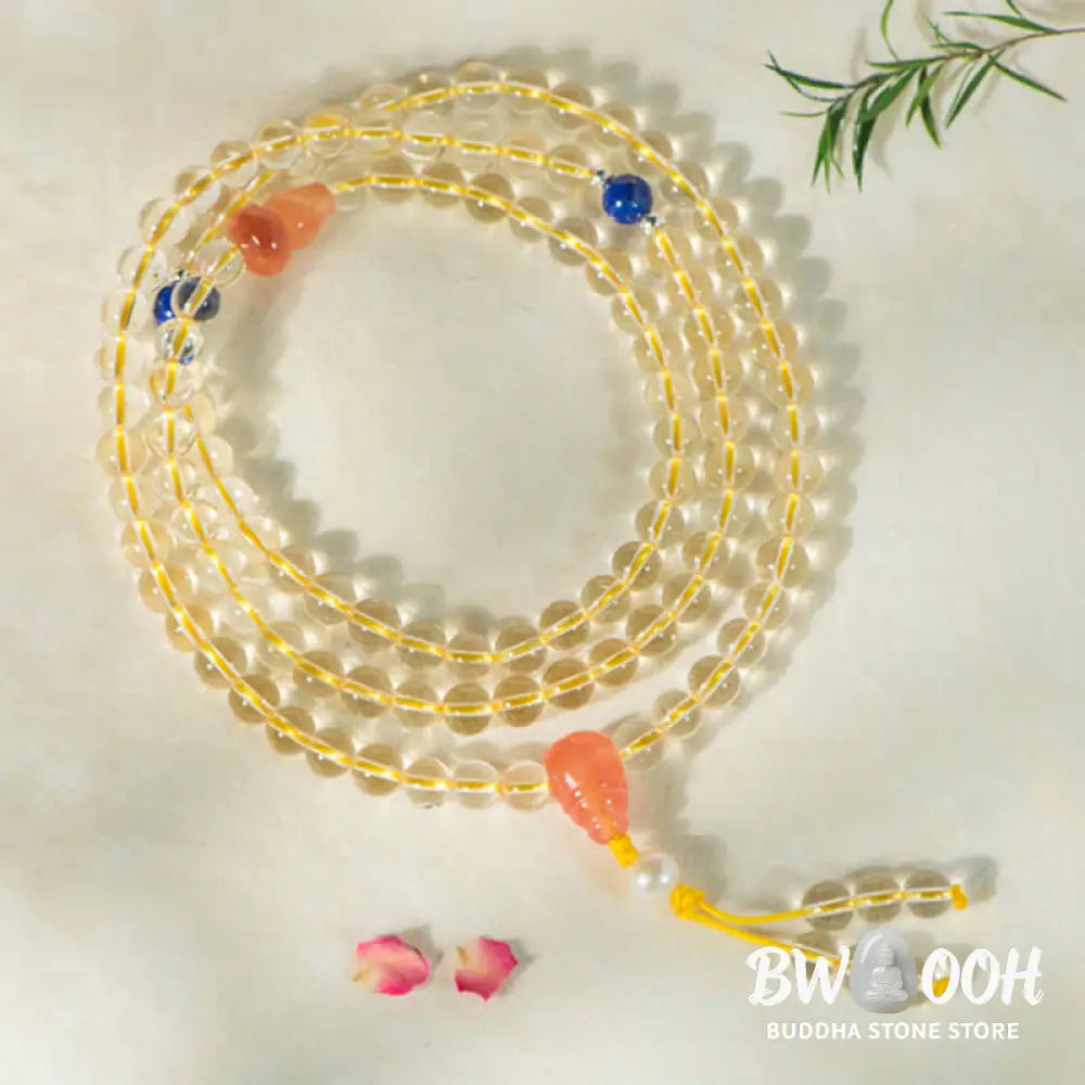 BWOOOH 108 Mala Beads bracelet, 6mm natural Citrine, Red Agate, White Jade, and 925 Sterling Silver beads. Features a sterling silver Lotus charm, symbolizing enlightenment and resilience. Elastic string, ideal for meditation and intention setting. - View 17