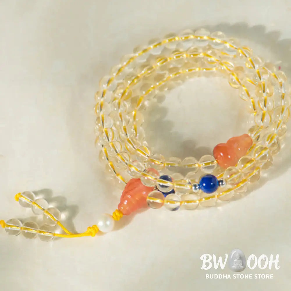 BWOOOH 108 Mala Beads bracelet, 6mm natural Citrine, Red Agate, White Jade, and 925 Sterling Silver beads. Features a sterling silver Lotus charm, symbolizing enlightenment and resilience. Elastic string, ideal for meditation and intention setting. - View 19