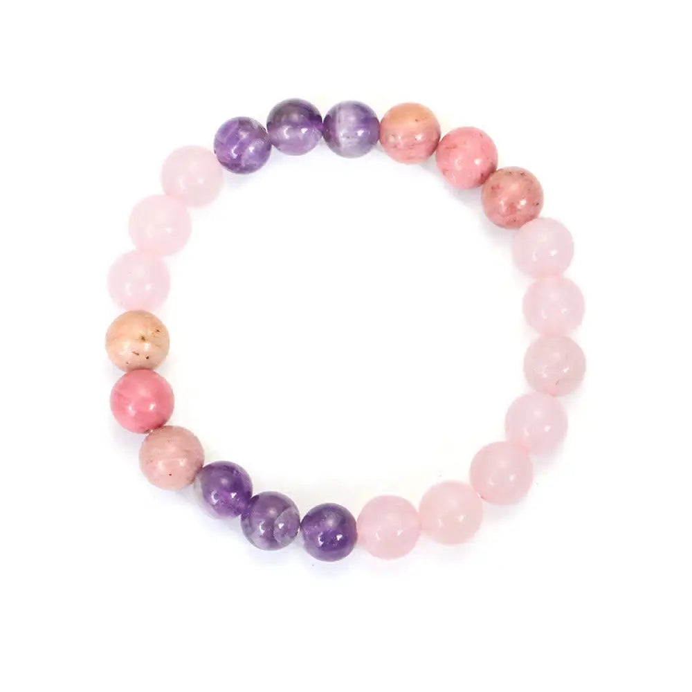 BWOOOH 108 Amethyst Rose Quartz Mala beads bracelet with a delicate tassel, handcrafted for meditation, stress relief, and fostering self-love and inner peace. The smooth purple Amethyst and soft pink Rose Quartz gemstones are clearly visible on a premium elastic string, ready to be worn as a bracelet or necklace. - View 4