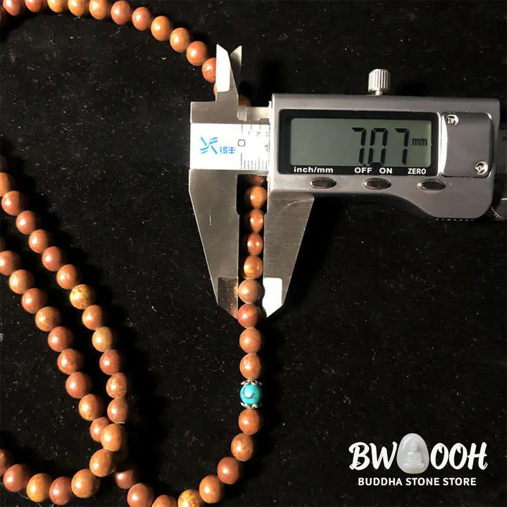 BWOOOH 108 Bian Stone Mala Healing Bracelet, featuring 6-7mm greyish beads on premium elastic string for unisex meditation &amp; spiritual protection. - View 4