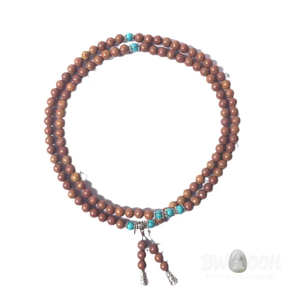 BWOOOH 108 Bian Stone Mala Healing Bracelet, featuring 6-7mm greyish beads on premium elastic string for unisex meditation &amp; spiritual protection. - View 5