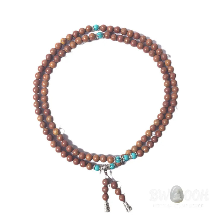 BWOOOH 108 Bian Stone Mala Healing Bracelet, featuring 6-7mm greyish beads on premium elastic string for unisex meditation &amp; spiritual protection. - View 5