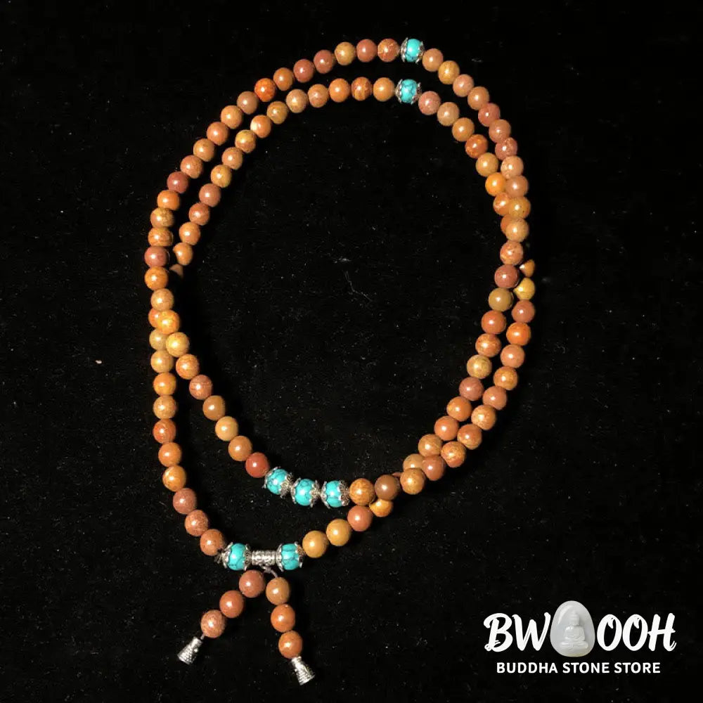 BWOOOH 108 Bian Stone Mala Healing Bracelet, featuring 6-7mm greyish beads on premium elastic string for unisex meditation &amp; spiritual protection. - View 2