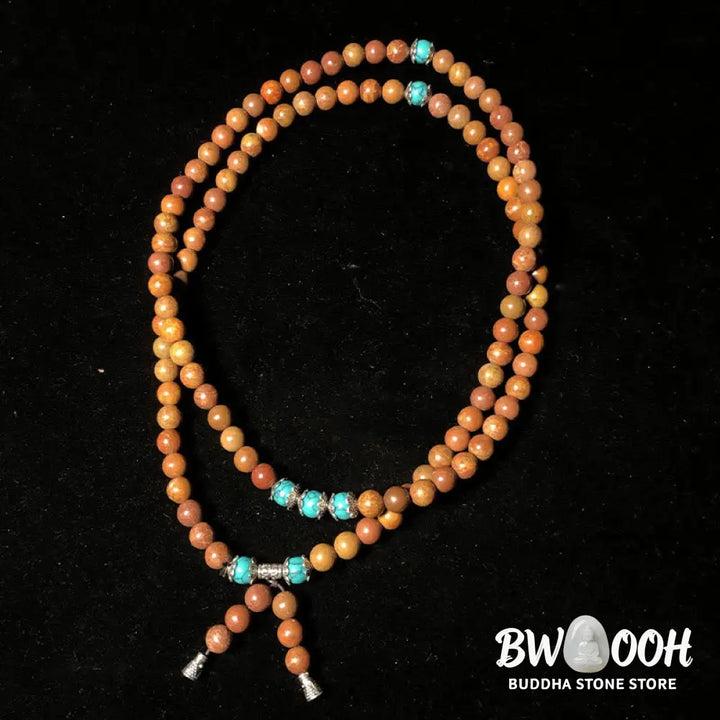 BWOOOH 108 Bian Stone Mala Healing Bracelet, featuring 6-7mm greyish beads on premium elastic string for unisex meditation &amp; spiritual protection. - View 2