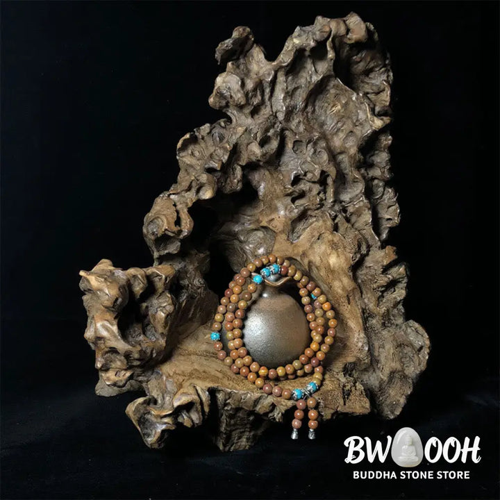 BWOOOH 108 Bian Stone Mala Healing Bracelet, featuring 6-7mm greyish beads on premium elastic string for unisex meditation &amp; spiritual protection. - View 7