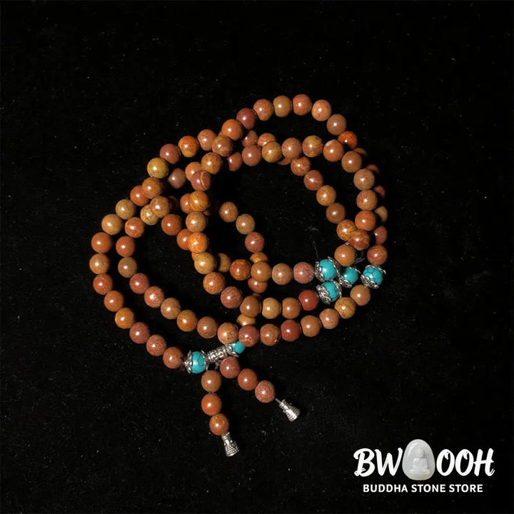 BWOOOH 108 Bian Stone Mala Healing Bracelet, featuring 6-7mm greyish beads on premium elastic string for unisex meditation &amp; spiritual protection. - View 3