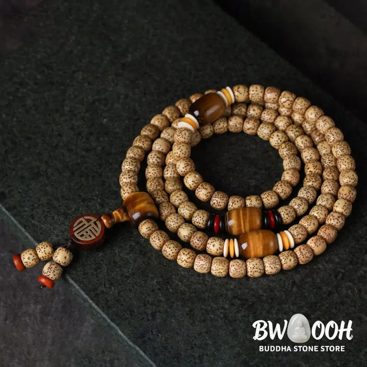 BWOOOH 108 Mala Beads Bodhi Seed &amp; Tiger&