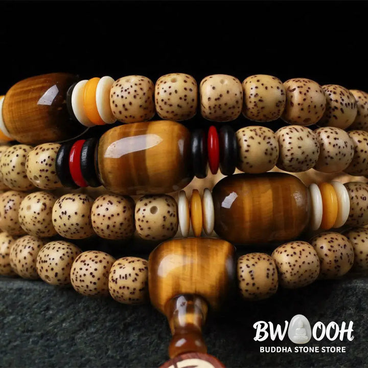 BWOOOH 108 Mala Beads Bodhi Seed &amp; Tiger&
