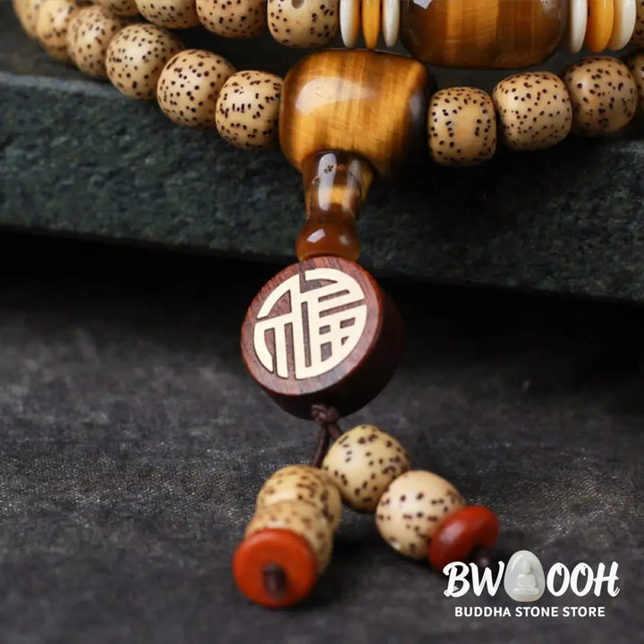 BWOOOH 108 Mala Beads Bodhi Seed &amp; Tiger&