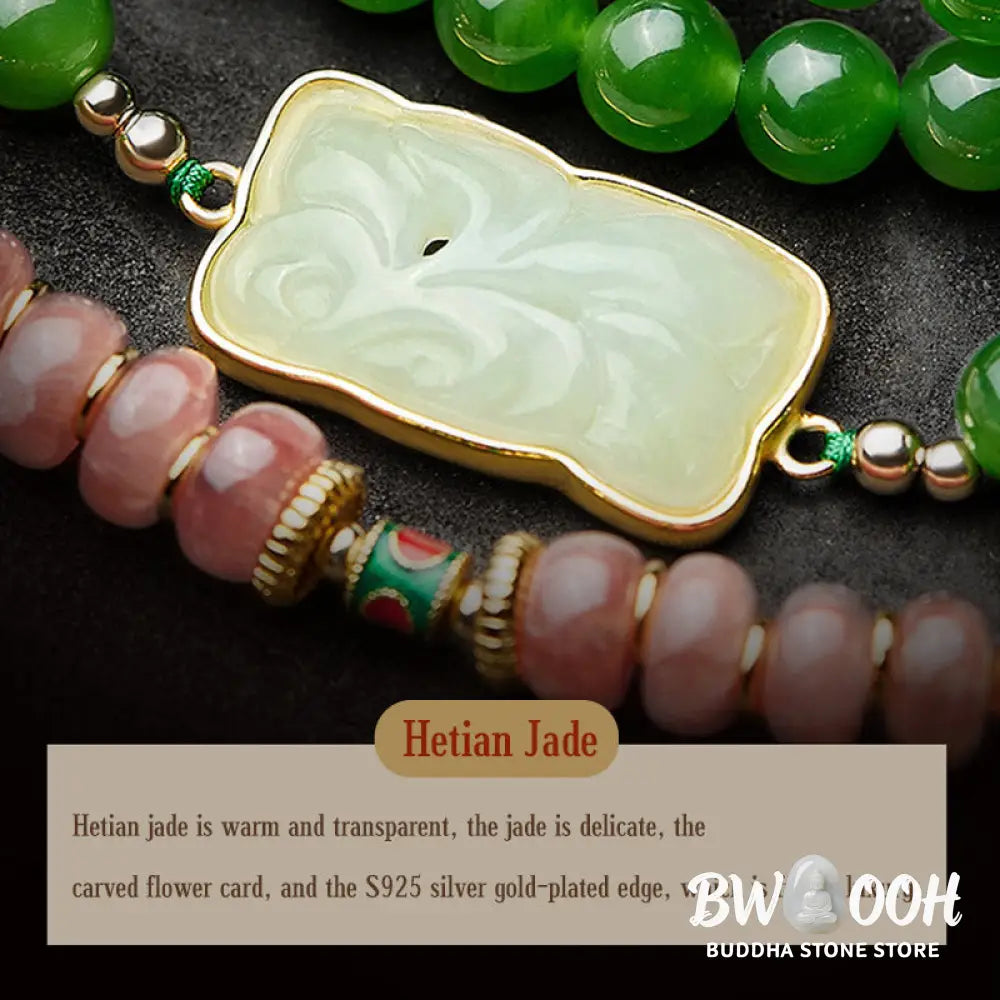 BWOOOH 108-bead meditation mala: vibrant Cyan Jade, rich Red Agate Laughing Buddha, Hetian Jade Ruyi &