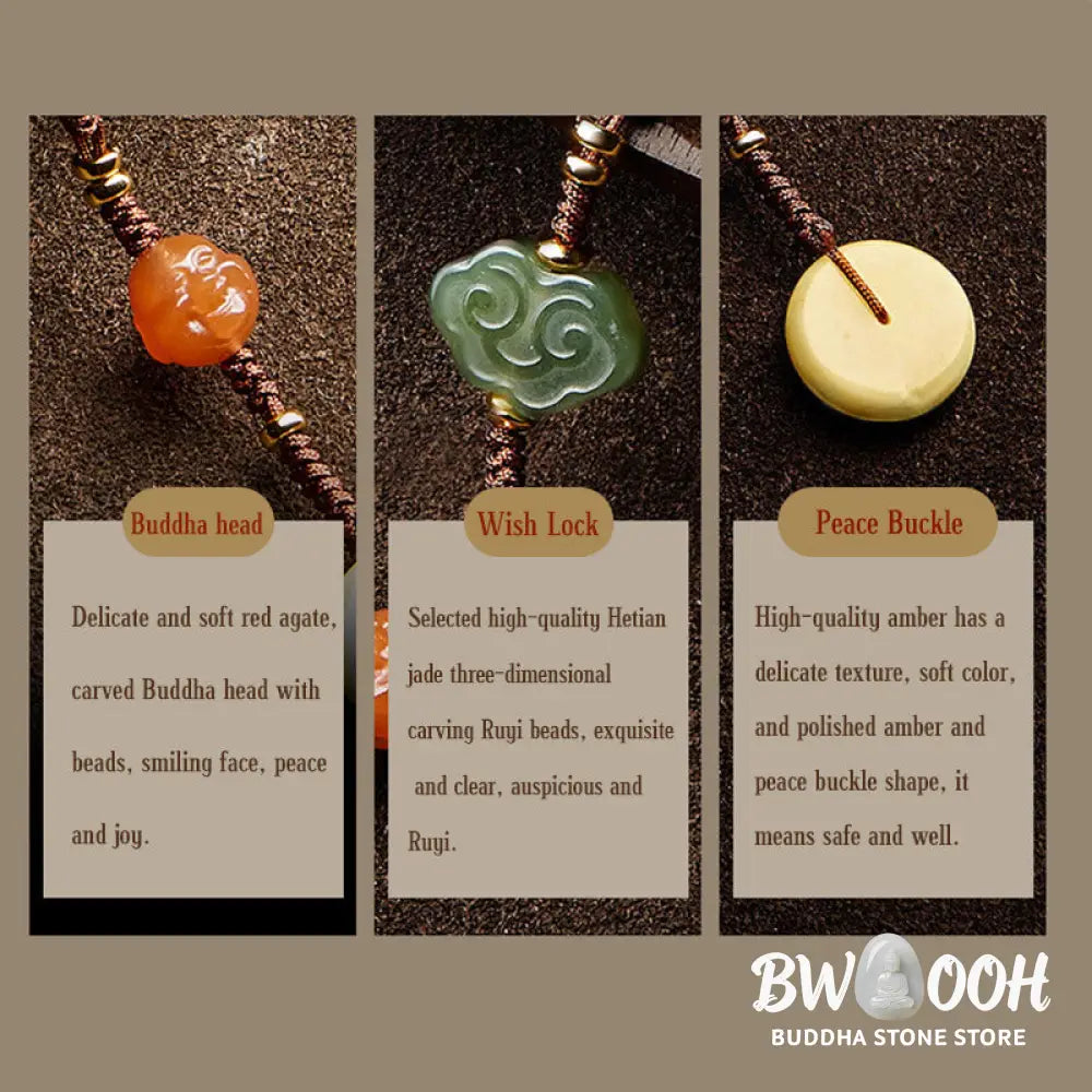 BWOOOH 108-bead meditation mala: vibrant Cyan Jade, rich Red Agate Laughing Buddha, Hetian Jade Ruyi &