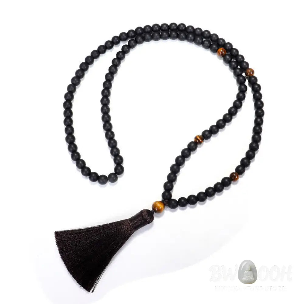 BWOOOH 108 Mala beads featuring frosted stone and natural tiger eye, worn as a balance bracelet and spiritual necklace pendant on elastic string. - View 8