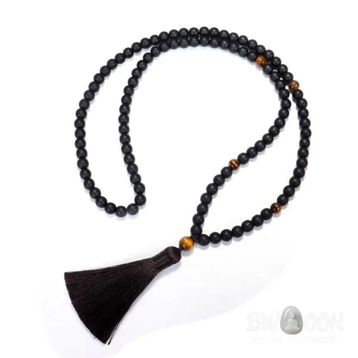 BWOOOH 108 Mala beads featuring frosted stone and natural tiger eye, worn as a balance bracelet and spiritual necklace pendant on elastic string. - View 8