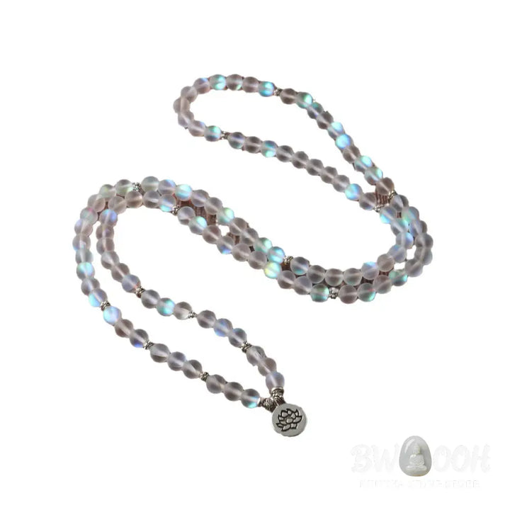 BWOOOH 108 Glitter Stone Lotus Enlightenment Bracelet, featuring 108 synthetic glitter beads on an elastic string with a round lotus-engraved alloy pendant, ideal for mindful meditation. - View 5