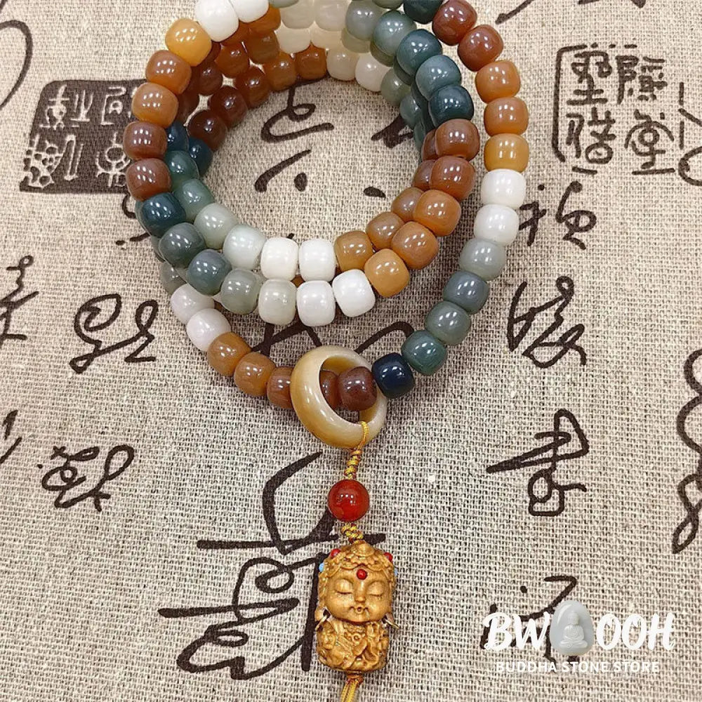 BWOOOH 108 Gradient Bodhi Seed Mala Bracelet with Green Tara Buddha Engraving for Peace, Harmony, and Mindfulness Meditation - View 7