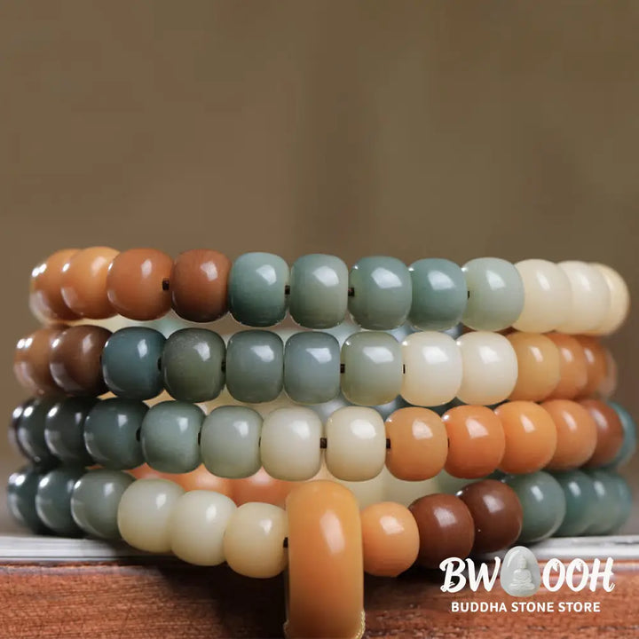 BWOOOH 108 Gradient Bodhi Seed Mala Bracelet with Green Tara Buddha Engraving for Peace, Harmony, and Mindfulness Meditation - View 3