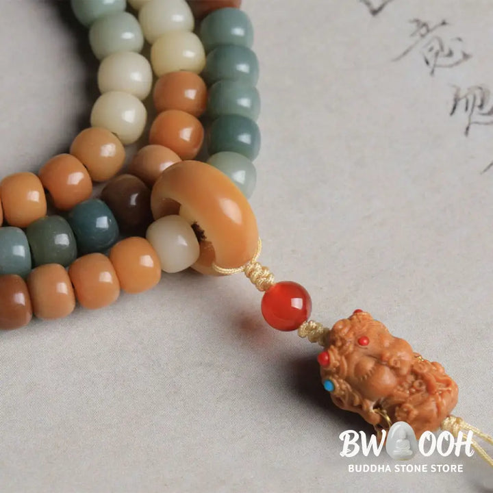 BWOOOH 108 Gradient Bodhi Seed Mala Bracelet with Green Tara Buddha Engraving for Peace, Harmony, and Mindfulness Meditation - View 5