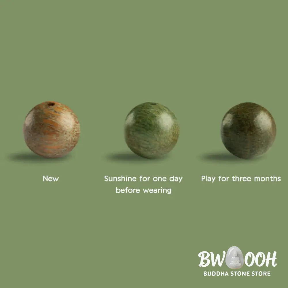 BWOOOH 108 mala beads bracelet crafted from natural green sandalwood and boxwood, featuring a distinct lotus symbol charm, designed for meditation, positive energy, and spiritual tranquility. - View 25