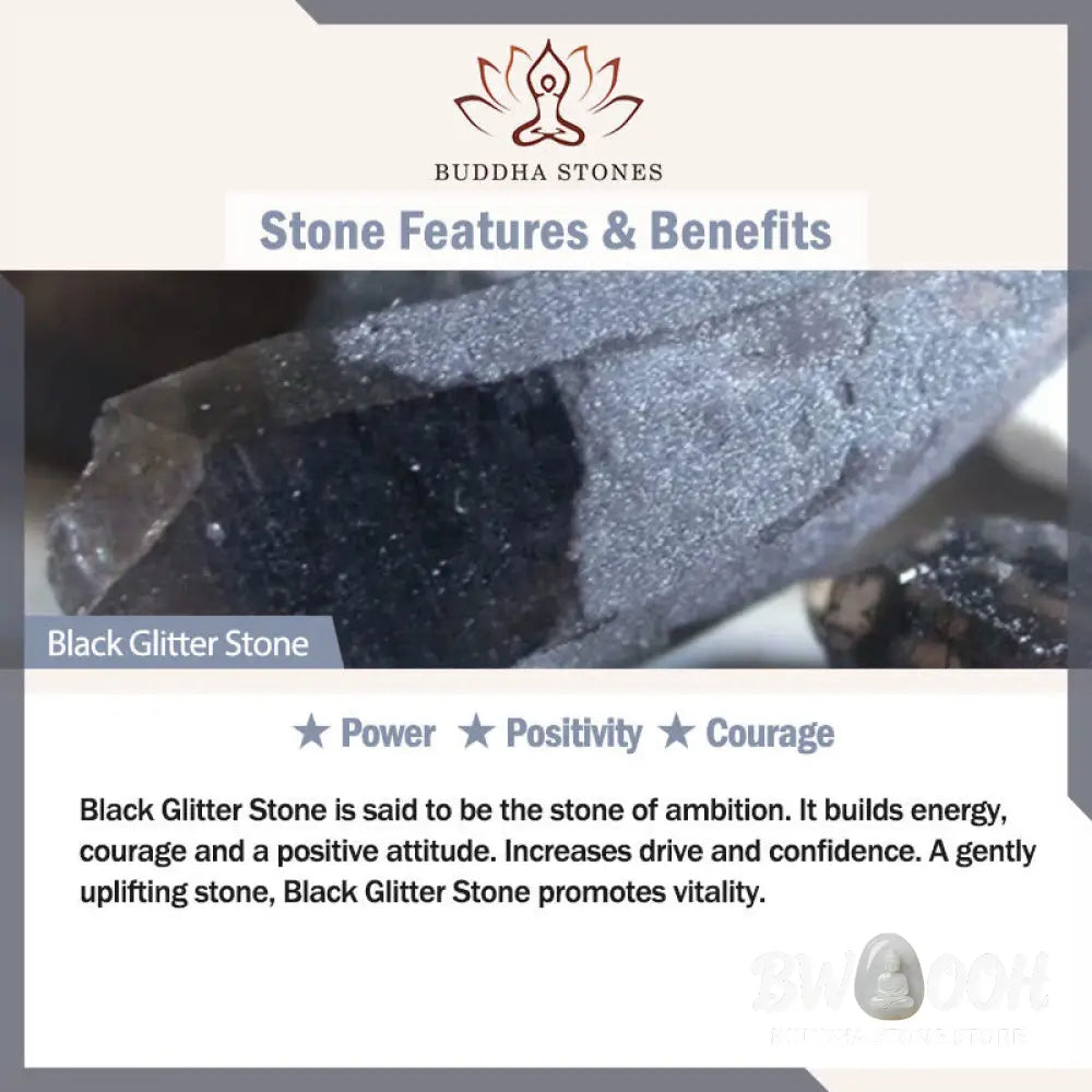 BWOOOH 108-bead multi-layer Black Glitter Stone Mala bracelet with engraved lotus pendant, symbolizing purity and strength, on a neutral background. - View 7