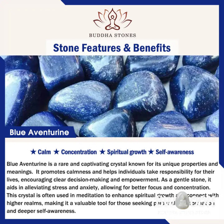 BWOOOH 108-bead multi-layer bracelet featuring 8mm natural Blue Aventurine beads and an engraved lotus pendant, symbolizing calm, spiritual growth, and inner peace. - View 13