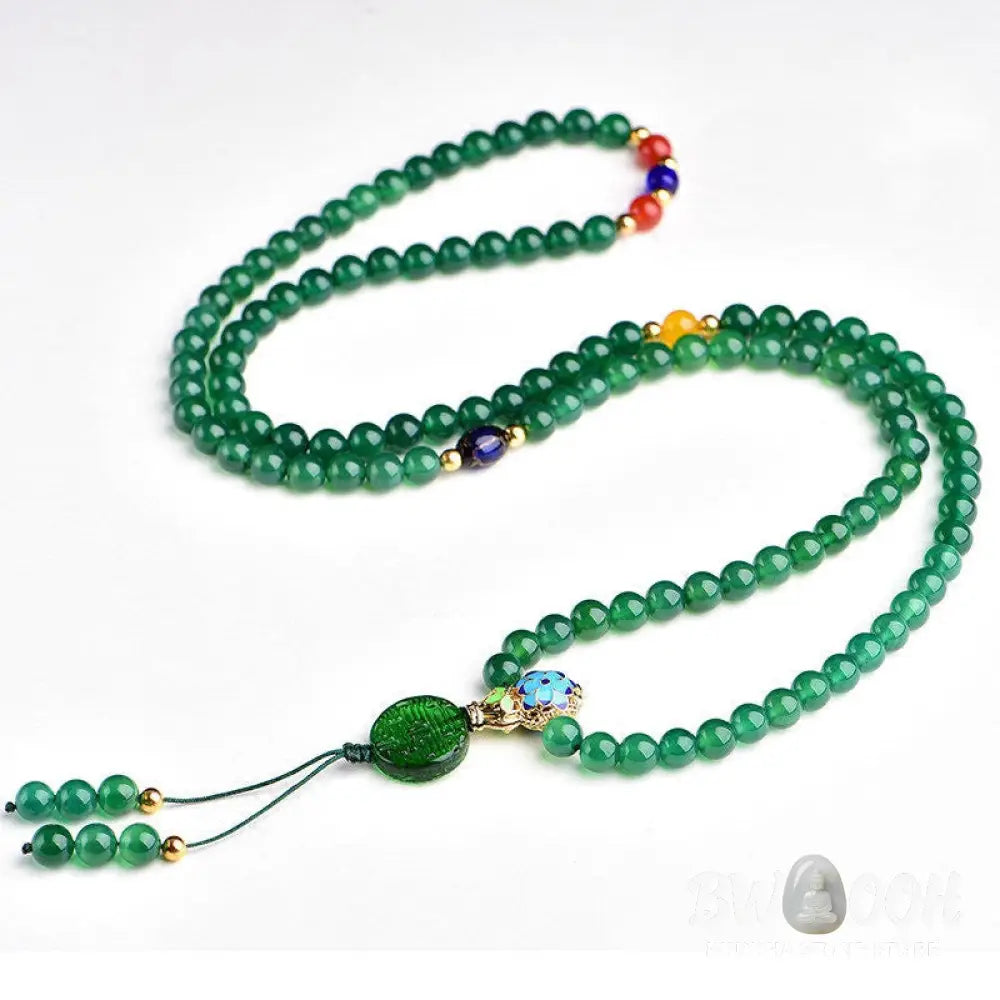BWOOOH 108 Natural Green Agate Power Support Mala Bracelet, featuring polished green agate beads on a premium elastic string, designed for mindfulness, courage, and manifesting success. - View 5