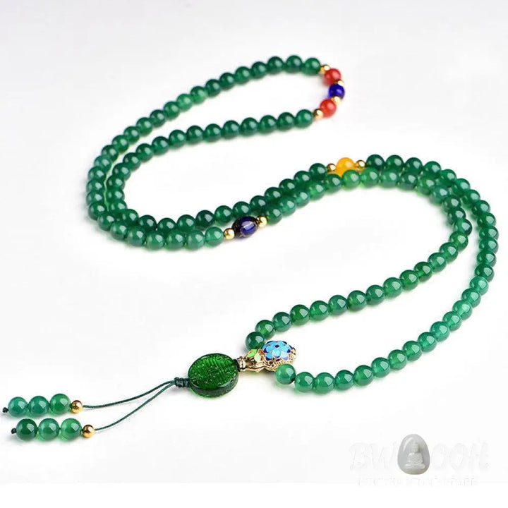 BWOOOH 108 Natural Green Agate Power Support Mala Bracelet, featuring polished green agate beads on a premium elastic string, designed for mindfulness, courage, and manifesting success. - View 5